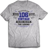 106 Jaar Legend - Feest kado T-Shirt Heren / Dames - Antraciet Grijs / Donker Blauw - Perfect Verjaardag Cadeau Shirt - grappige Spreuken, Zinnen en Teksten. Maat 3XL