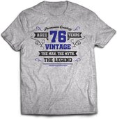 76 Jaar Legend - Feest kado T-Shirt Heren / Dames - Antraciet Grijs / Donker Blauw - Perfect Verjaardag Cadeau Shirt - grappige Spreuken, Zinnen en Teksten. Maat XL