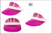 6x Zonneklep transparant pink - sport en spel carnaval zon hoed strand hawai tropical thema grappig en fout