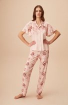 Suwen- Dames Pyjama Set -Homewear -Satijn Korte Mouwen Oudroze Maat S