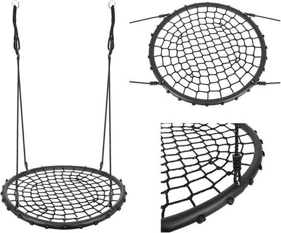 Nestschommel Buitenspeelgoed Ø 100 CM - Schommelzitjes - Slinger Schommel - Nest Schommel voor Buiten - Ronde Schommel - kinderschommel - Tuinschommel voor Kinderen en Volwassenen 120kg Max Belasting - Vanaf 3 jaar - Zwart