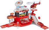 FlexToys DIY Brandweer Was-station 32 stuks Speelgoed met Geluidseffecten, Licht, Helicopter en Kleur Veranderende Auto - Carwash - Jongens en Meisjes - Verkeersborden