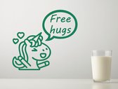 Stickerheld - Muursticker Free hugs - Woonkamer - Eenhoorn/Unicorn - Cadeau - Mat Groen - 27.5x29.6cm