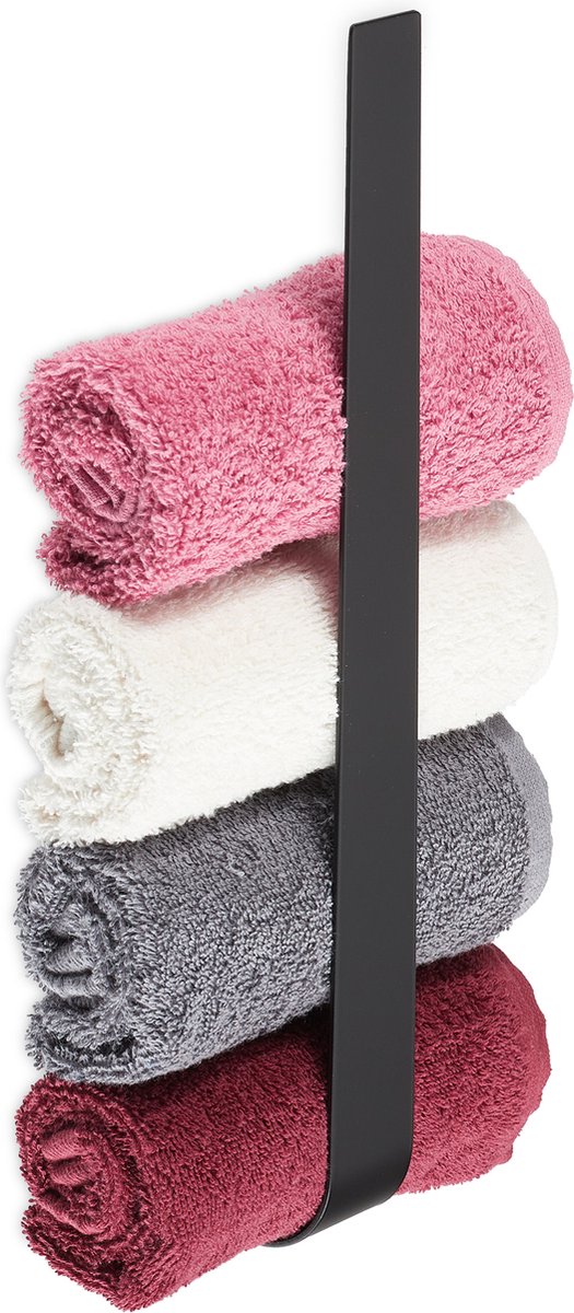 Relaxdays Handdoekhouder zwart - handdoekrek rvs - 36 cm - zelfklevend - zonder boren