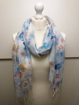 Lange dames sjaal omslagdoek Jennifer gebloemd oranje blauw paars groen wit geel lila roze grijs