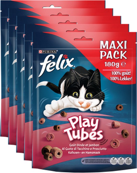 Felix PlayTubes - Kattensnacks Kalkoen & Ham - 5 x 180g