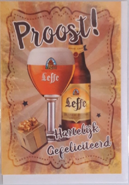 Proost! Hartelijk gefeliciteerd met je verjaardag! Voor de echte bierliefhebber is dit een geschikte wenskaart. Een leuke kaart om zo te geven of om bij een cadeau te voegen. Een dubbele wenskaart inclusief envelop en in folie verpakt.