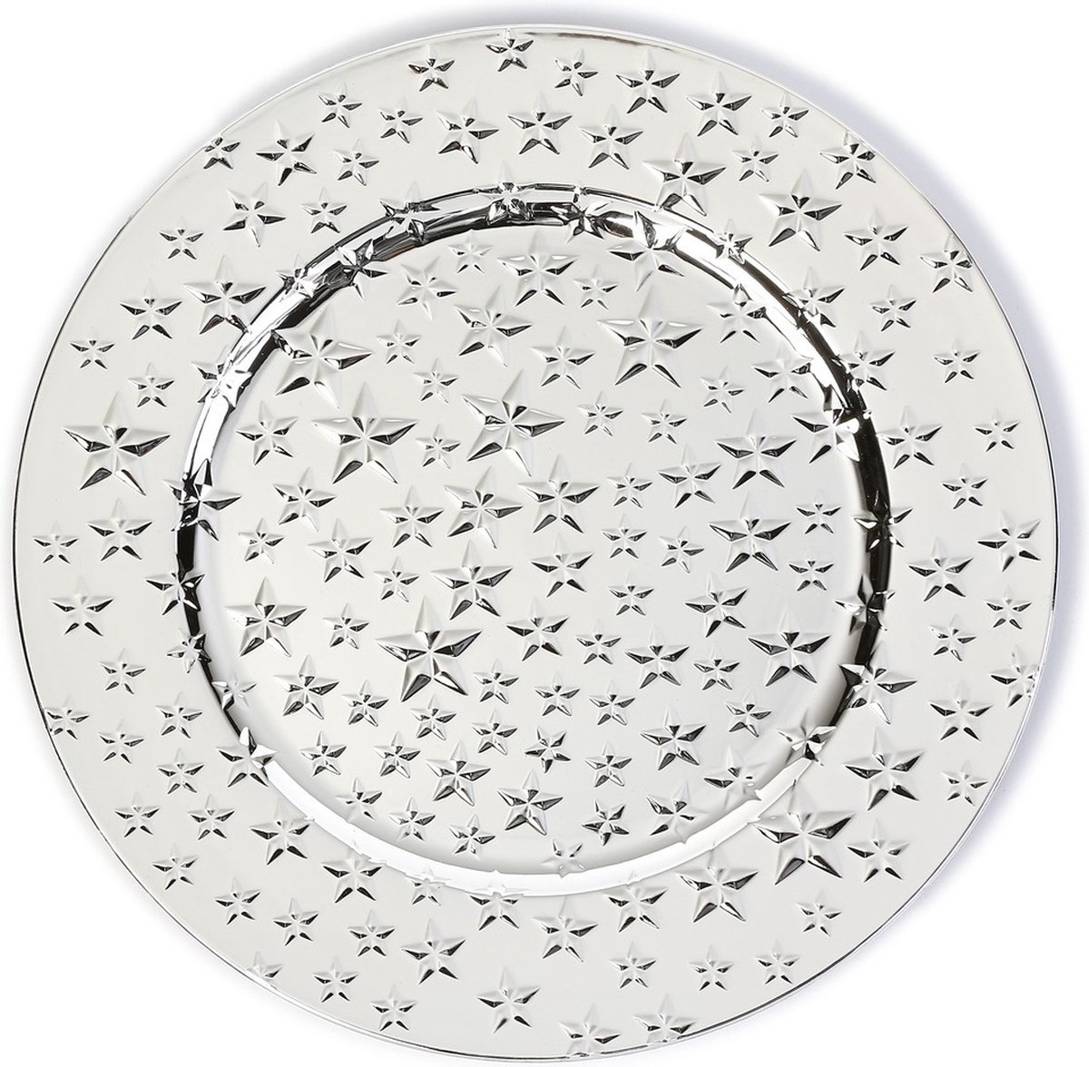 Inge Christmas goods Kaarsenbord-plateau - zilver - met sterren - D33 cm - Kaarsenonderzetter