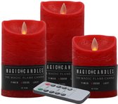 Kaarsen set van 3x stuks LED stompkaarsen rood met afstandsbediening - Woondecoratie - Elektrische kaarsen