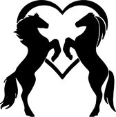 Muur - Raam sticker 2 paarden met hart - Aanhanger - Auto sticker -  Dieren Kleur zwart