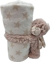Antonio baby deken met knuffel – baby kraam cadeau – knuffel beer – fleece deken 75 x 101 cm