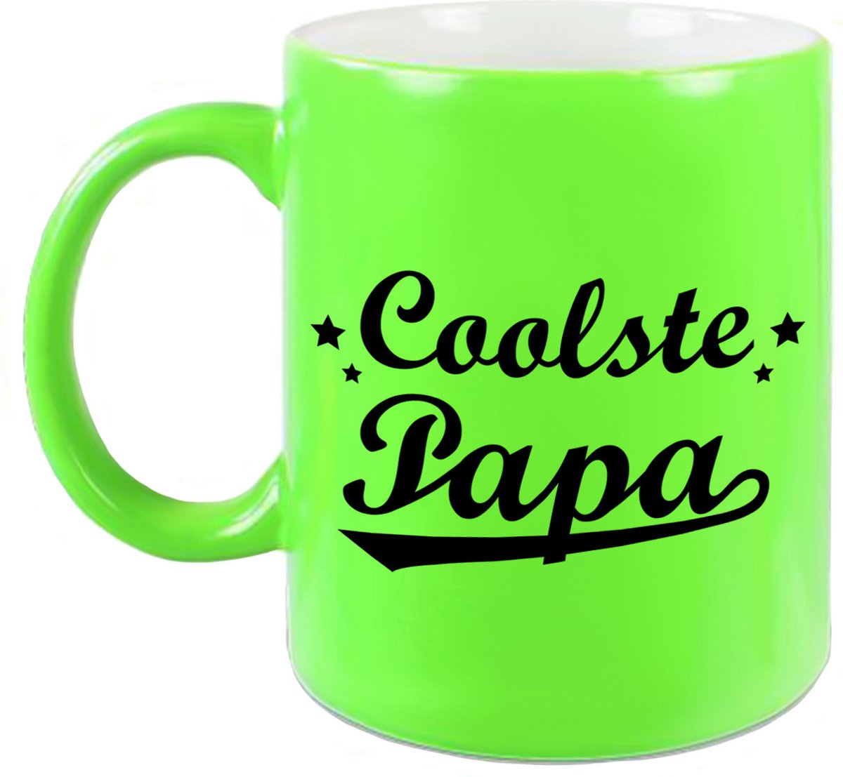 Coolste papa tekst cadeau mok / beker - neon groen - 330 ml - Vaderdag / verjaardag