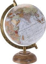 Spesely® Wereldbol Wit op mango hout stand - Decoratie - Decoratieve accessoires - H24cm