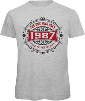 1987 The One And Only | Feest Kado T-Shirt Heren - Dames | Antraciet - Donker Rood | Perfect Verjaardag Cadeau Shirt | Grappige Spreuken - Zinnen - Teksten | Maat L