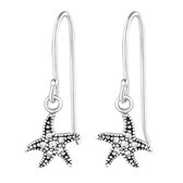 Joy|S - Zilveren zeester oorbellen met zirkonia's - Star fish oorhangers - geoxideerd