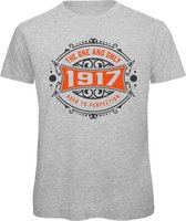 1917 The One And Only | Feest Kado T-Shirt Heren - Dames | Antraciet - Oranje | Perfect Verjaardag Cadeau Shirt | Grappige Spreuken - Zinnen - Teksten | Maat L
