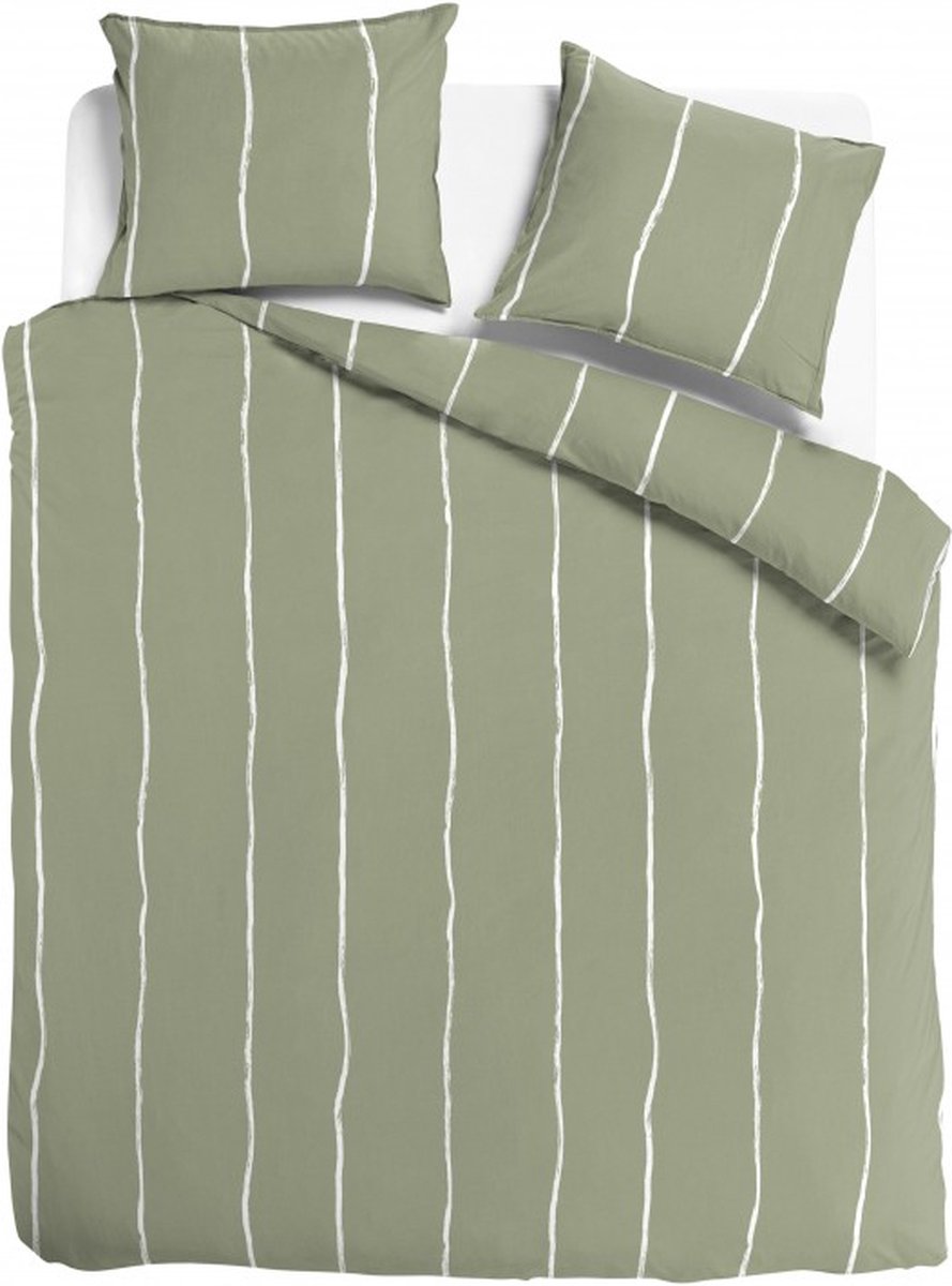 Lily stripe Groen GOTS Maat: 1-persoons (140 x 200/220 cm + 1 kussensloop) (DE RODE DRAAD)