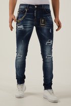 212 by XWAY JEANS K/826 - RIPPET MET PAINT SPLATTER - HEREN SLIM FIT JEANS - SPIJKERBROEK - SLIM FIT - PREMIUM STREET FASHION - BLAUW