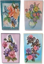 Cards & Crafts - Diamond Painting kaarten - Wenskaarten Set van 4 bloemenkaarten - Hobbypakket - volledig Diamond painting pakket