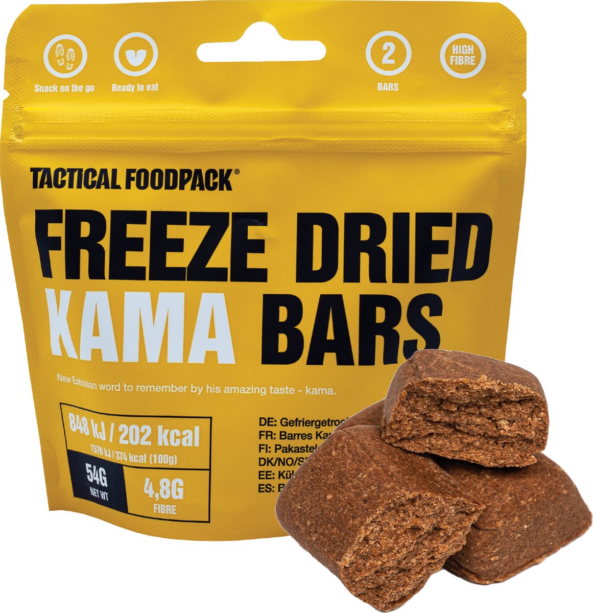 Tactical FoodPack Freeze-Dried Kama Bars (54g) - Estlandse Kama Repen (hop, rogge, havermout en erwtenmeel) - 202kcal - buitensportvoeding - outdoorsnack - vriesdroog - survival eten - prepper - 8 jaar houdbaar - snackverpakking