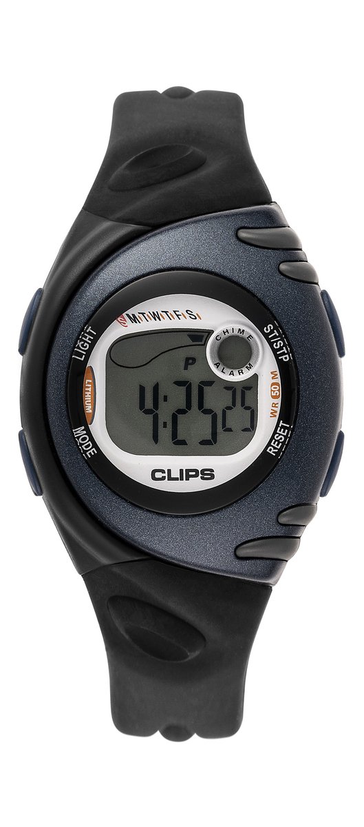 Clips 539-1002-94 Horloge - Rubber - Zwart - Ø 38.5 mm