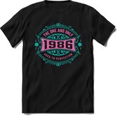 1986 The One And Only | Feest Kado T-Shirt Heren - Dames | Cobalt - Licht Roze | Perfect Verjaardag Cadeau Shirt | Grappige Spreuken - Zinnen - Teksten | Maat S