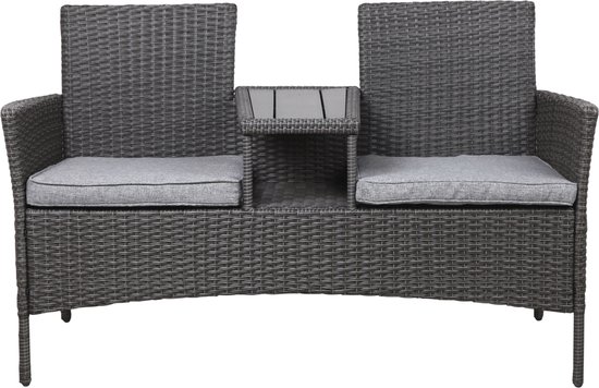 Kynast Polyrattan tuinbank 2 zits bank met tafel en kussens