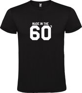 Zwart T shirt met print van " Made in the 60's / gemaakt in de jaren 60 " print Wit size XL