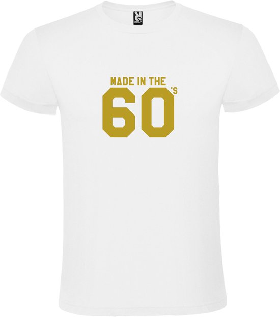 Wit T shirt met print van " Made in the 60's / gemaakt in de jaren 60 " print Goud size XXXXXL