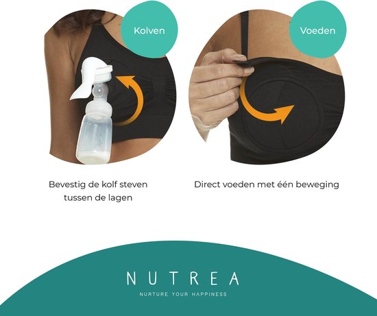 Nutrea N1 – VoedingsBH en Kolf BH in 1 – Voedingstop – Verstelbaar – Naadloos – Zwart – Maat M