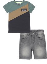 DJ Dutchjeans - Kledingset(2delig) - Short Grey jeans - Shirt met kleur vlakken - Maat 128