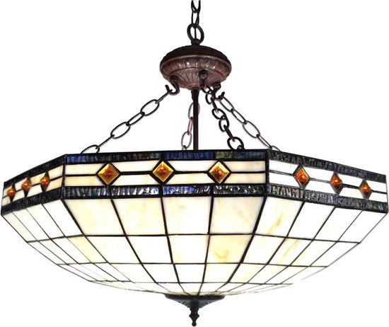 LumiLamp Plafondlamp Tiffany Ø 57*125cm E27 / max 3*60W Creme, Bruin Kunststof, Glas Hanglamp