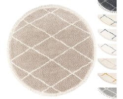 Vloerkleed Shaggy Rond, Tapijt, Beige, Hoogpolig, 120cm Cirkel, Superzacht, Franjes, Berber stijl