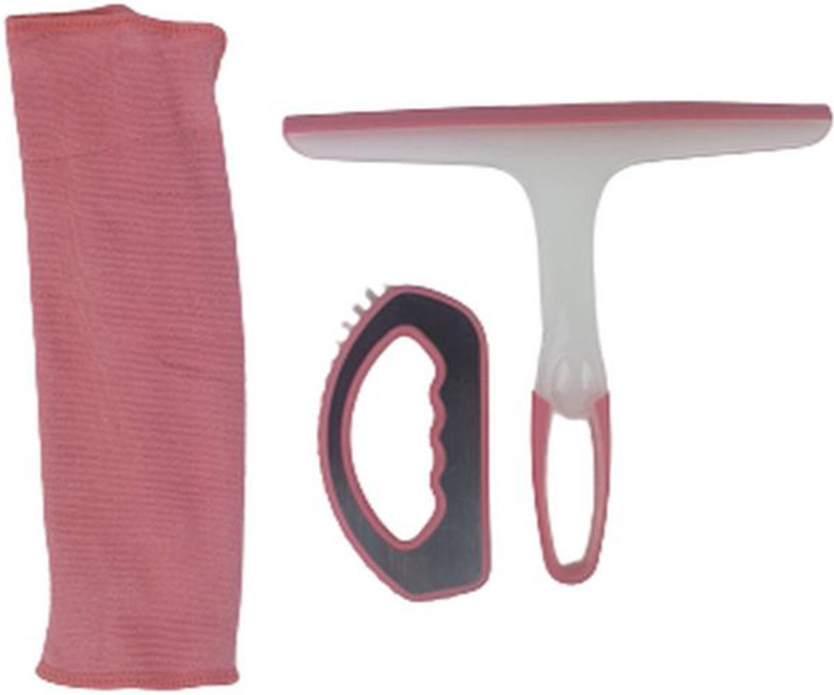 Goedkoopste Voegenborstel set schoonmaakset - Roze / Zilver - Kunststof - 3 Stuks - Zeem / Doek / Voegenborstel - Schoonmaken