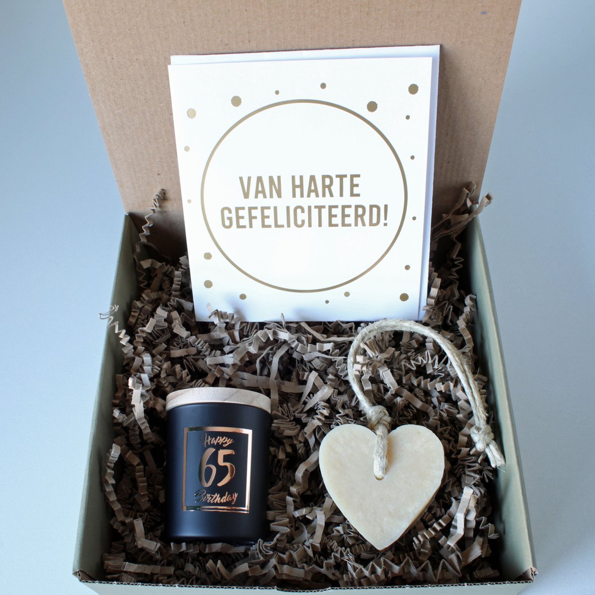 Minibox Hoera 65!! cadeau 65 jarige cadeau verjaardag