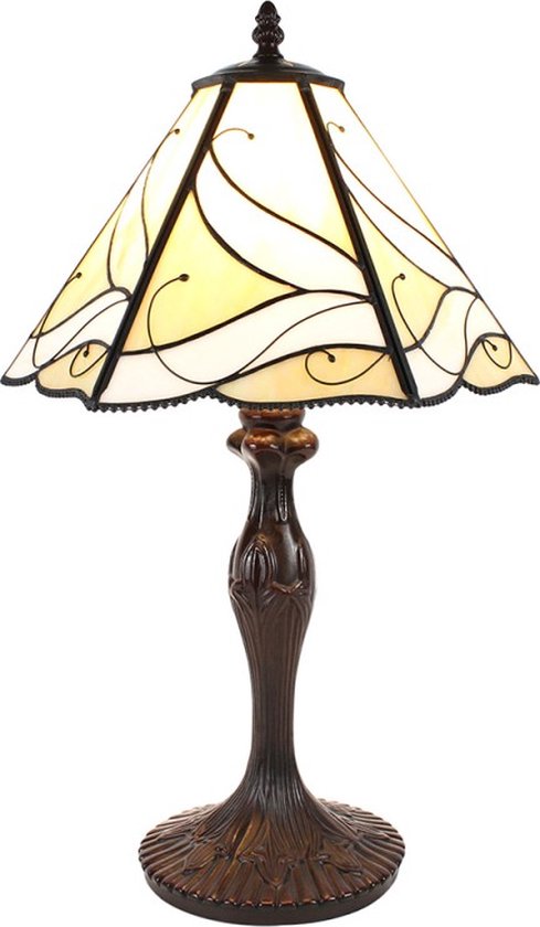LumiLamp Tiffany Tafellamp Ø 31*43 cm E27/max 1*60W Beige, Wit Glas, Kunststof Tiffany Bureaulamp Tiffany Lampen