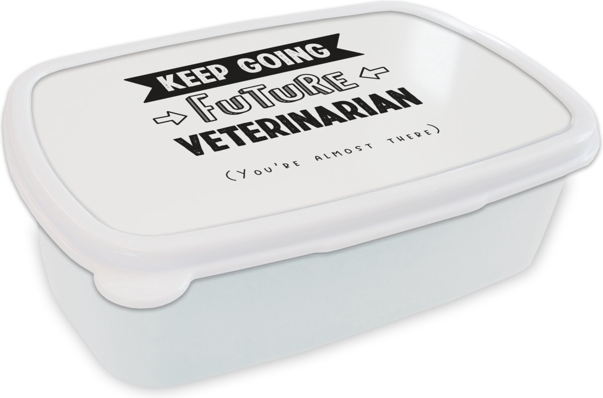 Broodtrommel Wit - Lunchbox - Brooddoos - Quote - Dierenarts - Student - 18x12x6 cm - Volwassenen