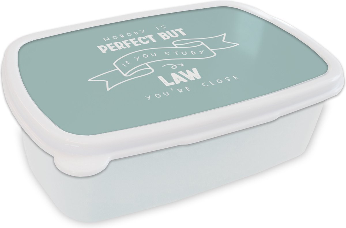 Broodtrommel Wit - Lunchbox - Brooddoos - Quote - Rechten - Studeren - 18x12x6 cm - Volwassenen