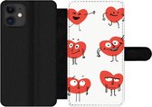 Bookcase Geschikt voor iPhone 12 Pro telefoonhoesje - Een illustratie van negen hartjes met emoties - Met vakjes - Wallet case met magneetsluiting
