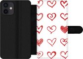 Bookcase Geschikt voor iPhone 12 telefoonhoesje - Een illustratie met hartjes in verschillende vormen - Met vakjes - Wallet case met magneetsluiting