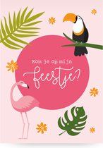 Uitnodigingen 8x - Kinderfeestje - Partijtje - Zomer thema met flamingo en ijsje
