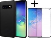 Foonig Silicone Hoesje Zwart + Screenprotector - Geschikt Voor Samsung Galaxy S10