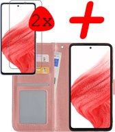 Samsung Galaxy A53 Hoesje Bookcase 2x Screenprotector - Samsung Galaxy A53 Case Hoes Cover - Samsung Galaxy A53 Screenprotector 2x - rose Goud