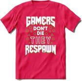 Gamers don't die T-shirt | Groen | Gaming kleding | Grappig game verjaardag cadeau shirt Heren – Dames – Unisex | - Roze - XL