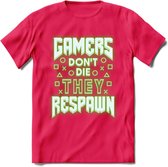 Gamers don't die T-shirt | Neon Groen | Gaming kleding | Grappig game verjaardag cadeau shirt Heren – Dames – Unisex | - Roze - XL
