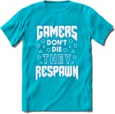 Gamers don't die T-shirt | Neon Blauw | Gaming kleding | Grappig game verjaardag cadeau shirt Heren – Dames – Unisex | - Blauw - 3XL