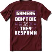 Gamers don't die pixel T-shirt | Paars | Gaming kleding | Grappig game verjaardag cadeau shirt Heren – Dames – Unisex | - Burgundy - XL