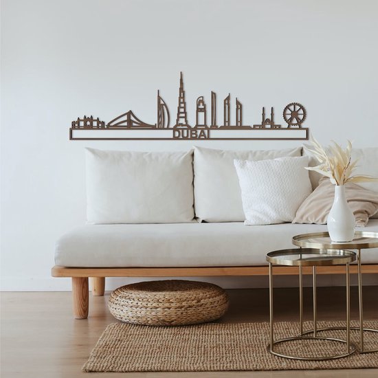 Skyline Dubai Notenhout 130 Cm Wanddecoratie Voor Aan De Muur Met Tekst City Shapes