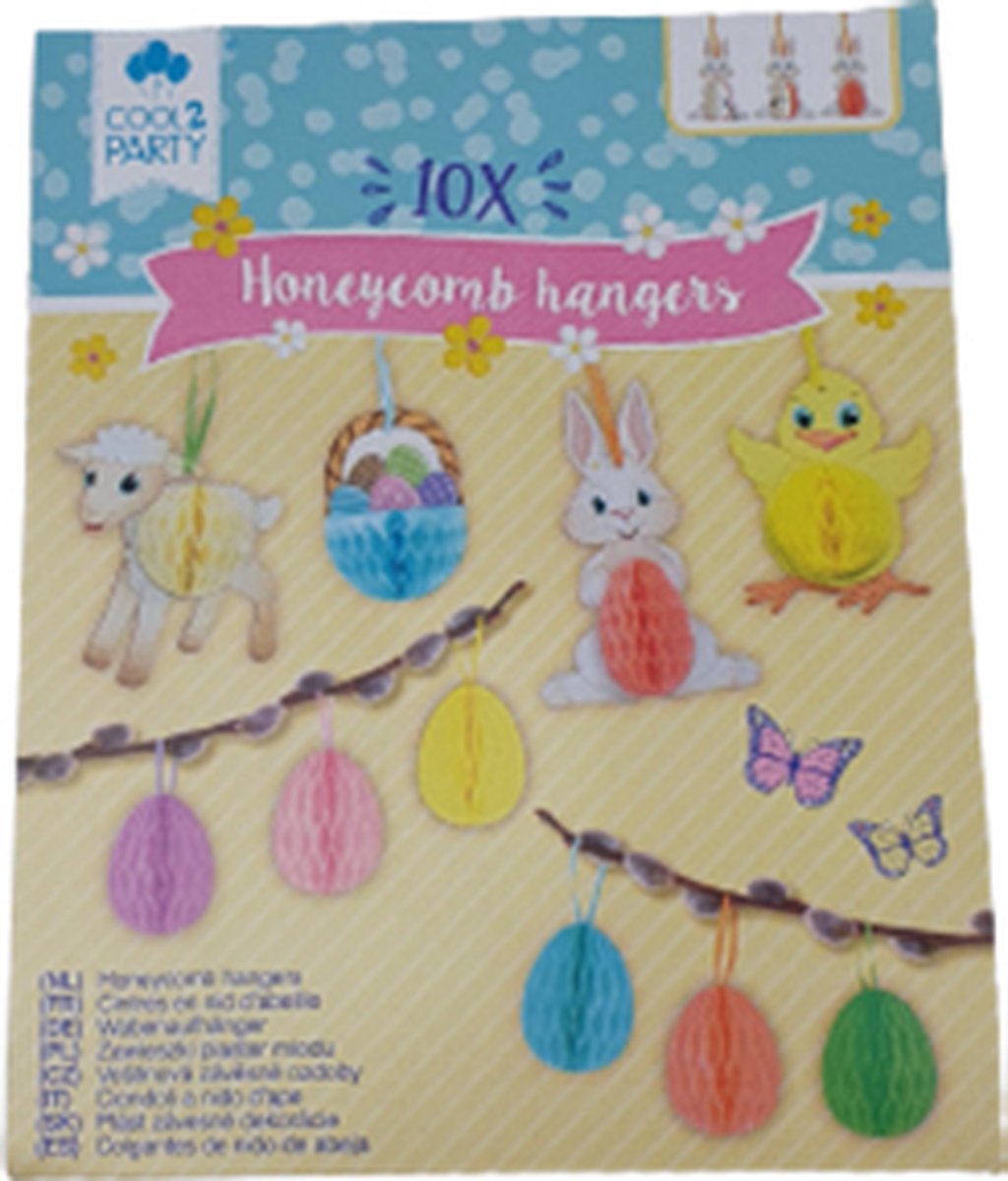Paashangers honeycomb hangers - Multicolor - Papier / Karton / Crepe - 10 stuks - Pasen - Paashaas - Paasei - Lente - Decoratie - Versiering