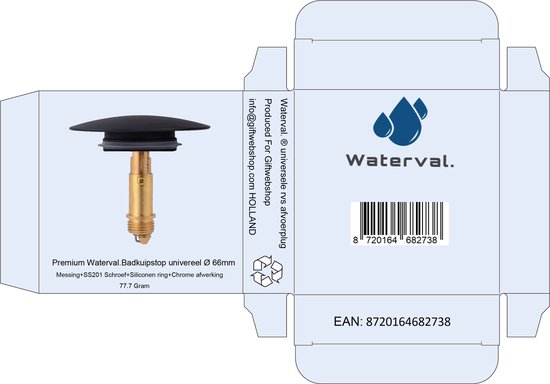 Waterval pop-up waterstopper – Spoelbak Wastafel stopper - Badkamer Gootsteen Plug Stop – 66mm Zwart - waterval